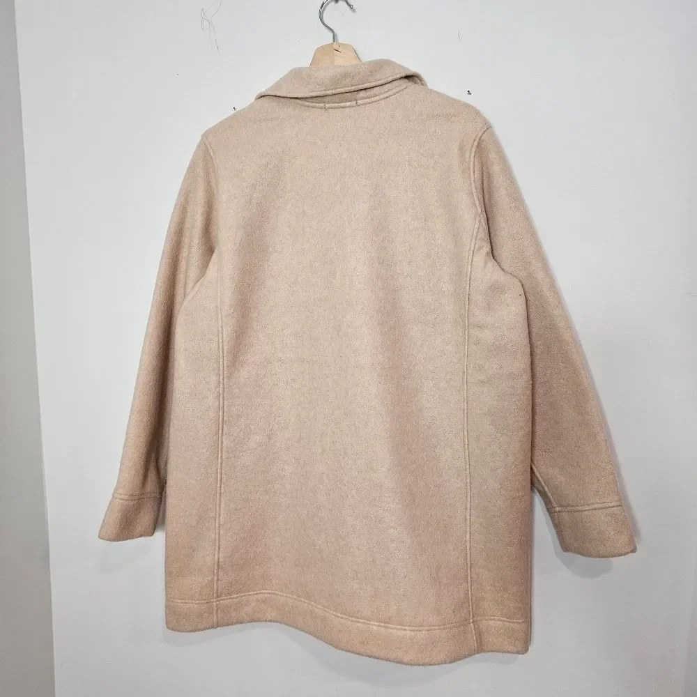 Land's End Tan Mandarin Collar Full Zip Snap Button Winter Coat Size XL